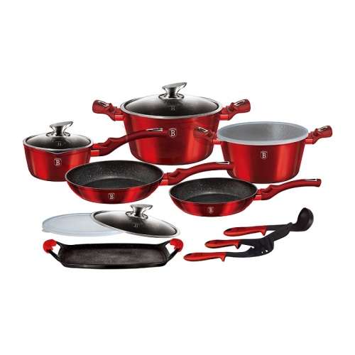 Berlinger Haus 16-Piece Marble Coating Cookware Set - Burgundy