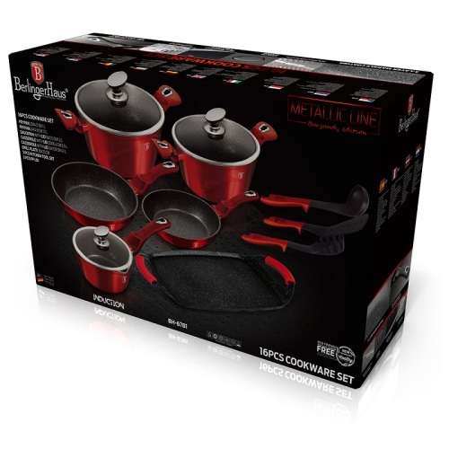 Berlinger Haus 16-Piece Marble Coating Cookware Set - Burgundy