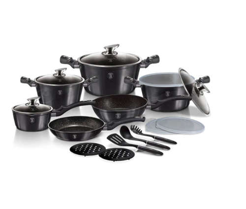 Berlinger Haus 18-Piece Marble Coating Smart Lid Cookware Set - Carbon Pro