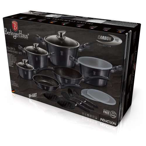 Berlinger Haus 18-Piece Marble Coating Smart Lid Cookware Set - Carbon Pro