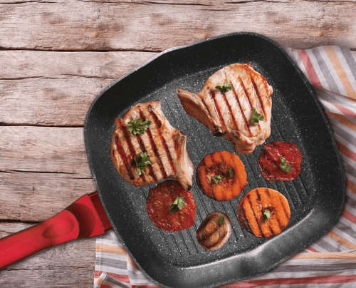 BERLINGER HAUS 28CM MARBLE COATING GRILL PAN - BURGUNDY METALLIC