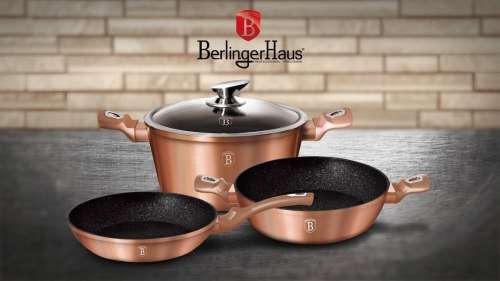 berlinger haus 4-piece marble coating cookware set - rose gold