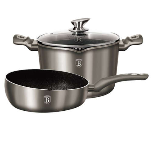 berlinger haus 3-piece marble coating cookware set carbon metallic