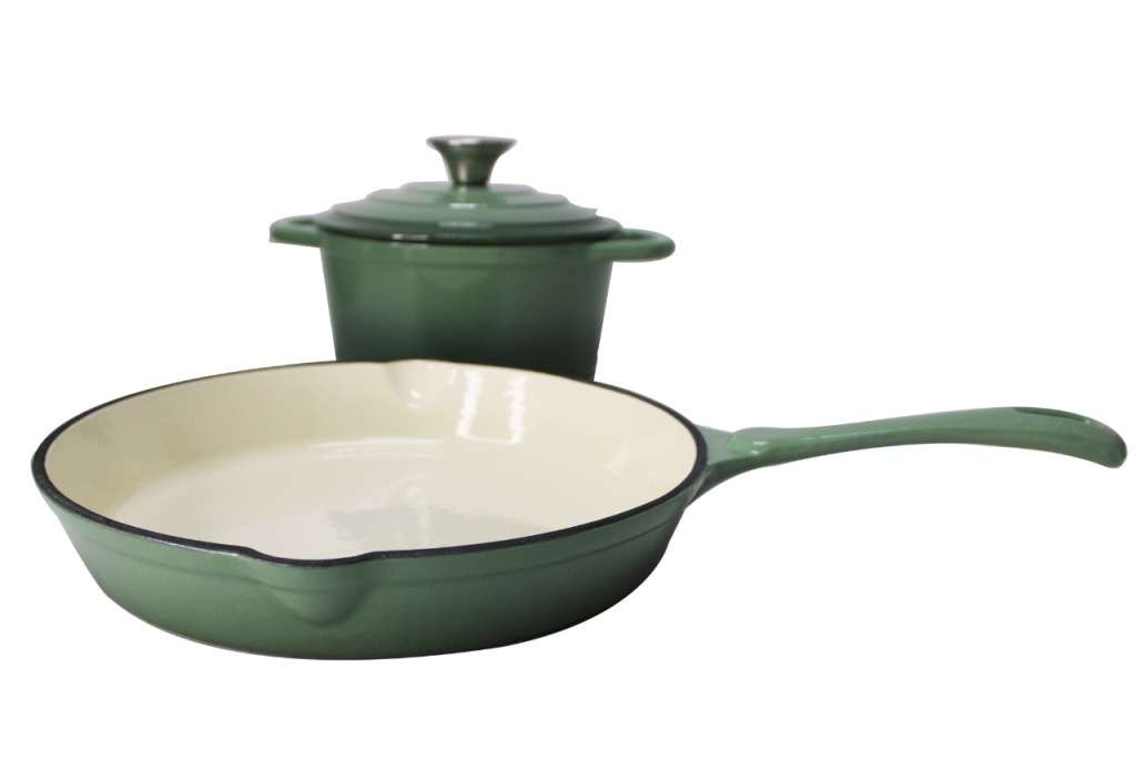 LMA 7 piece Cast Iron Dutch Oven Cookware Set - Sea Salt Green