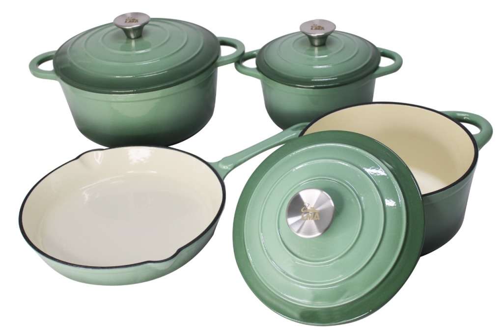 LMA 7 piece Cast Iron Dutch Oven Cookware Set - Sea Salt Green