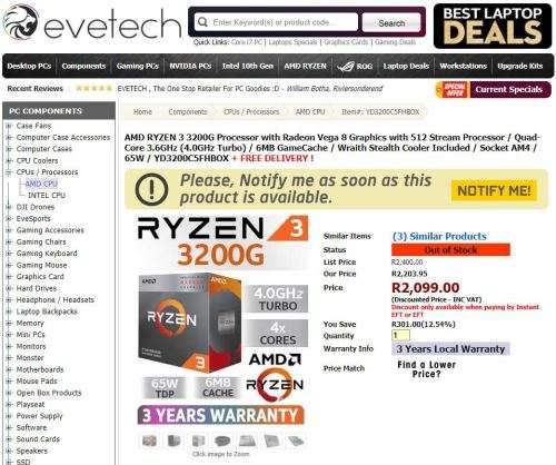 AMD Ryzen 3 3200G RX Vega 8 Graphics Processor
