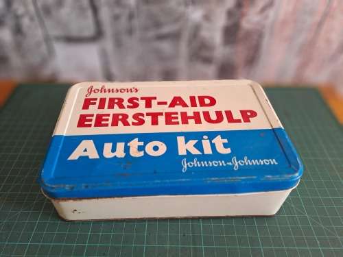 Vintage Johnson & Johnson tin first aid kit Advertising
