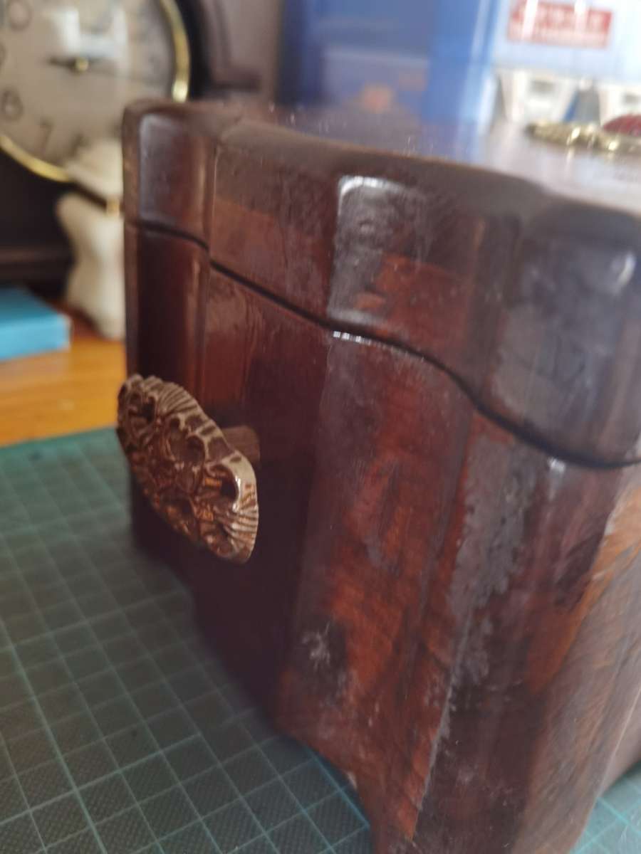 Vintage/antique wooden keep sake box with red velvet lining
