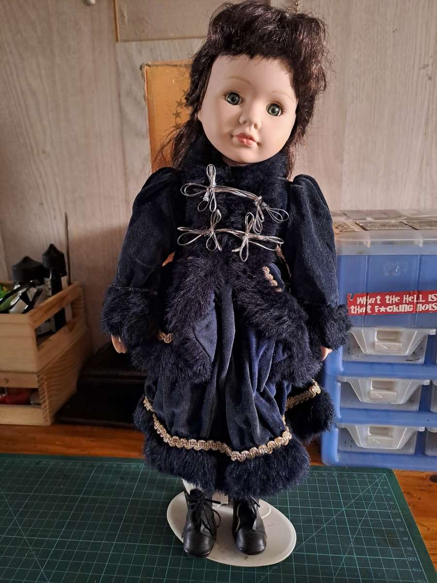 Vintage Porcelain doll 40cm tall with stand, please read description