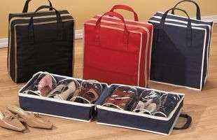 Portable SHOE TOTE, Stores and protects up to 6 pairs of shoes
