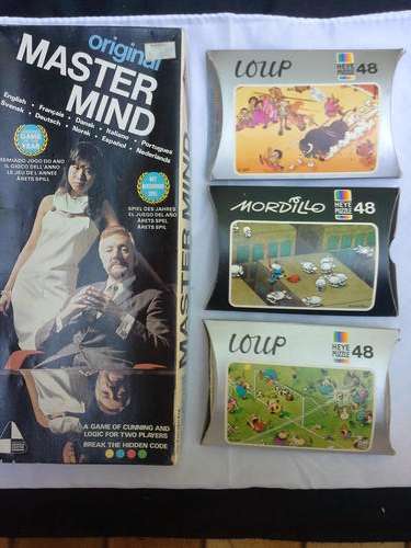 **LOT NO 21** ORIGINAL MASTER MIND BOARD GAME AND 3 X EXTREMELY RARE 48 MINI HEYE PUZZLES FROM 19878