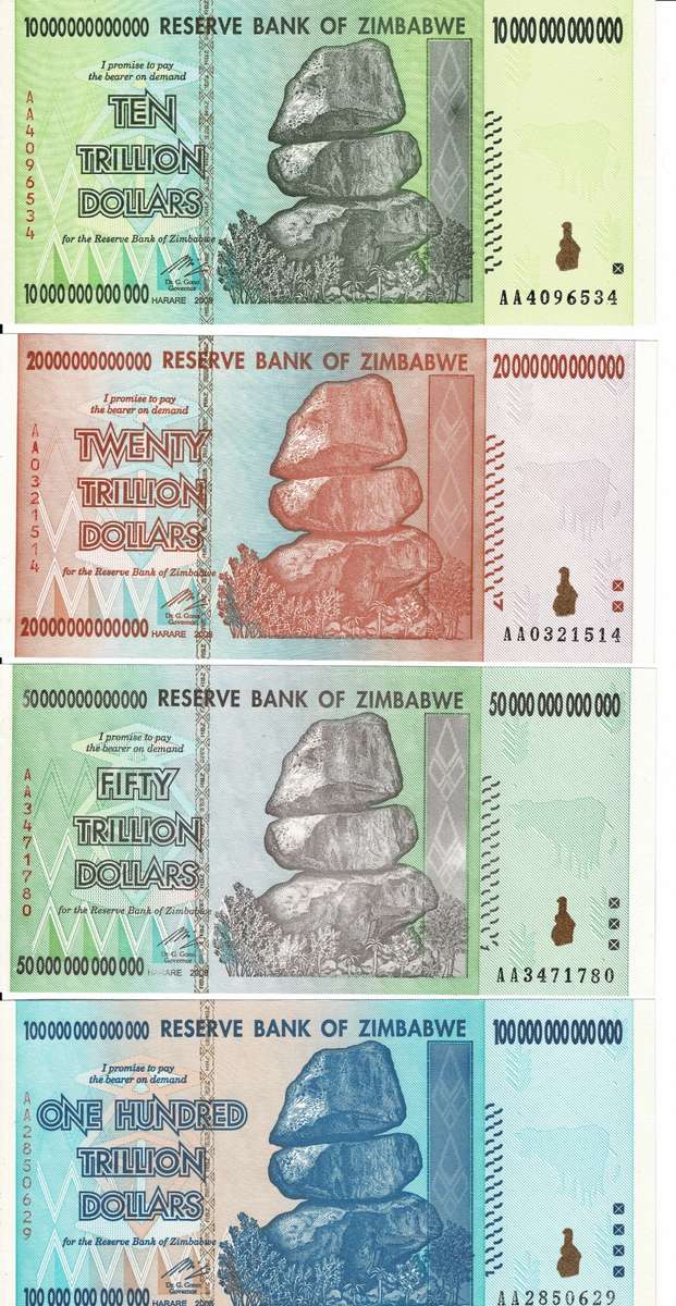 Crazy Low Start! Zimbabwe Trillion Dollar Note Set Uncirculated.