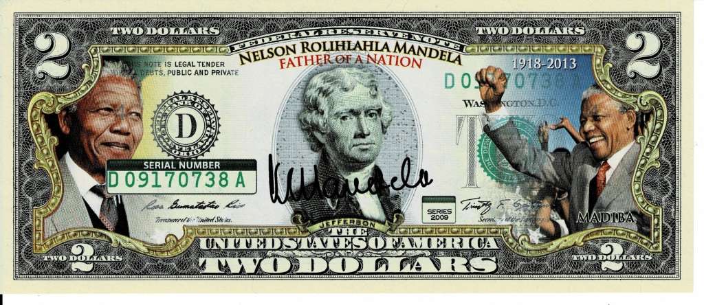 Crazy Low Start! 2 Dollar Mandela Commemorative Note. Extremely Scares
