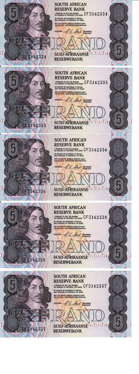 Crazy Low Start! 5x In Sequence R5 Notes. Crisp Uncirculated