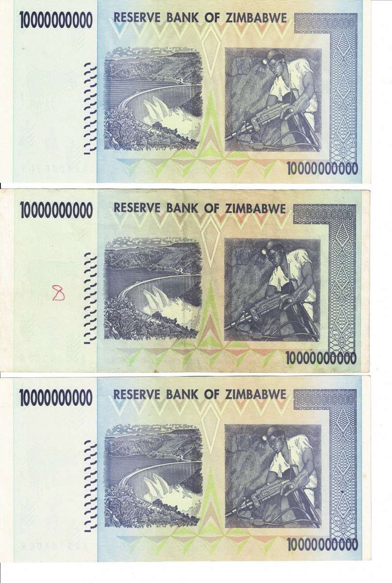 Crazy R1 Start! 6x Ten Billion Dollars Notes. Zimbabwe - Circulated