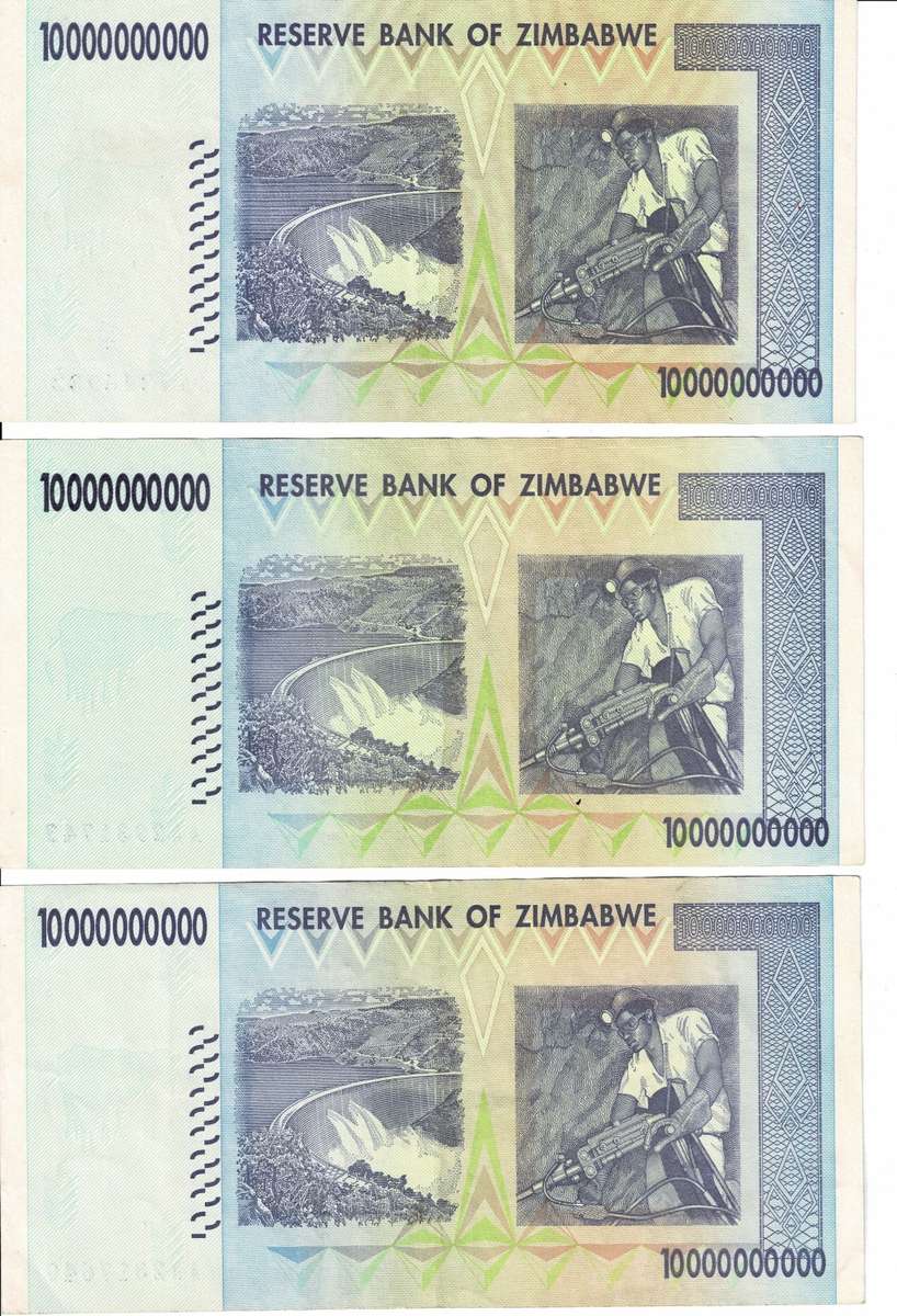 Crazy R1 Start! 6x Ten Billion Dollars Notes. Zimbabwe - Circulated