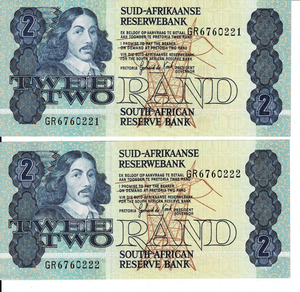 Crazy R1 Start! 2x R2 Notes In Sequence. Uncirculated. G de Kock