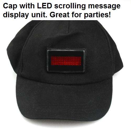 Scrolling Red LED Message Board Black Baseball Cap Hat.