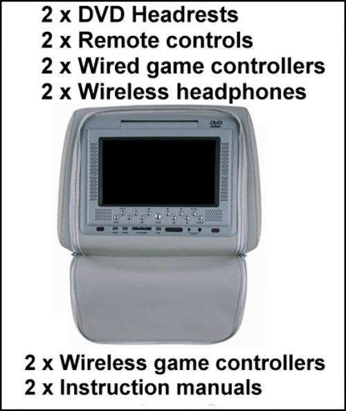 2 x Grey Car Headrest DVD, games & music players. IN STOCK NO WAITING! GREAT GIFT!