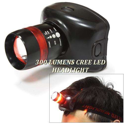 300 Lumens LED Headlight with Zoom function and 3 light projection modes including a flashing mode !