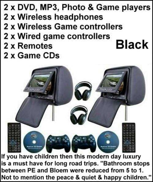 2 x BLACK Car Headrest DVD, games & music players. IN STOCK NO WAITING! GREAT GIFT!