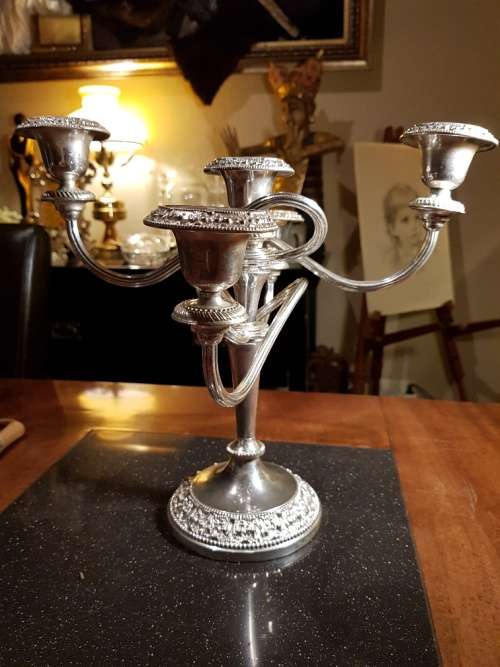 Large Heavy Silver Color 5 Candle Candle Holder