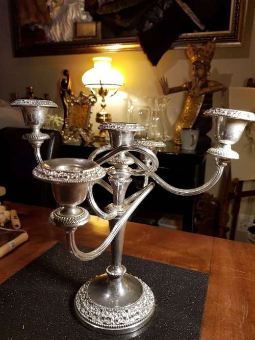 Large Heavy Silver Color 5 Candle Candle Holder