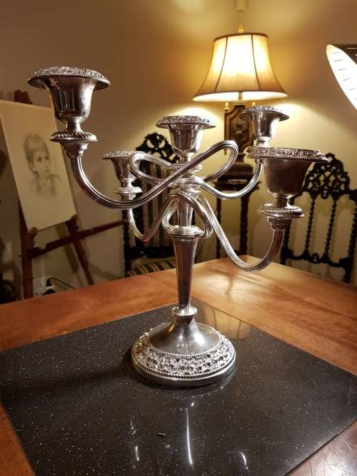 Large Heavy Silver Color 5 Candle Candle Holder