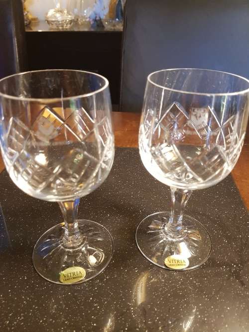 Set of 2 Vitria Cut Crystal Wine Glasses in a Box Marked Technikon OFS