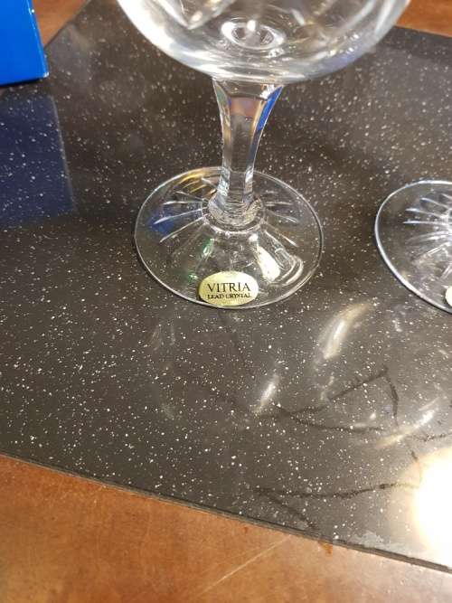 Set of 2 Vitria Cut Crystal Wine Glasses in a Box Marked Technikon OFS