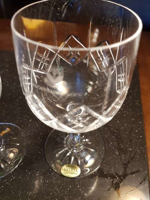 Set of 2 Vitria Cut Crystal Wine Glasses in a Box Marked Technikon OFS