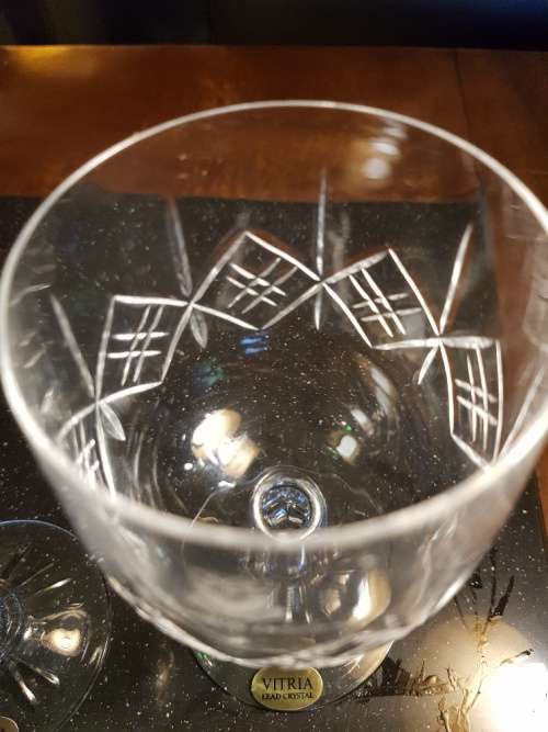 Set of 2 Vitria Cut Crystal Wine Glasses in a Box Marked Technikon OFS