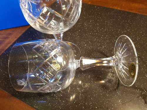 Set of 2 Vitria Cut Crystal Wine Glasses in a Box Marked Technikon OFS
