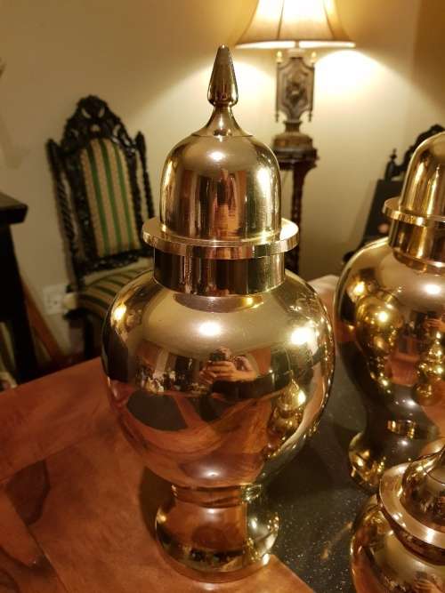 Set of 3 Heavy Brass Urns Tallest 36cm