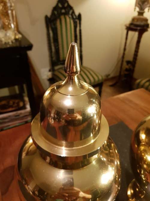 Set of 3 Heavy Brass Urns Tallest 36cm