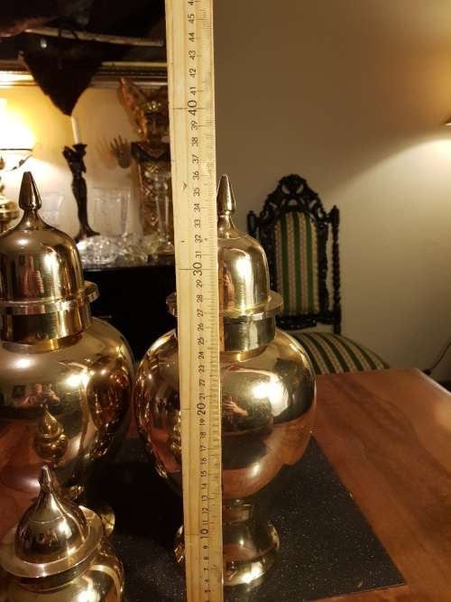 Set of 3 Heavy Brass Urns Tallest 36cm