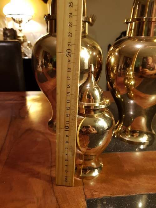 Set of 3 Heavy Brass Urns Tallest 36cm