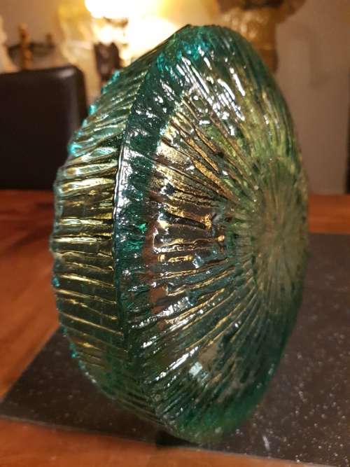 Unusual Set of 4 X Heavy Green/Turquoise Glass Bowls