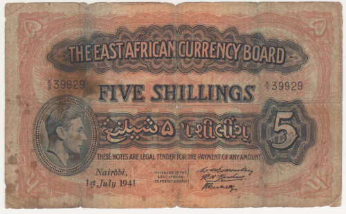 East Africa 5 shillings 1941