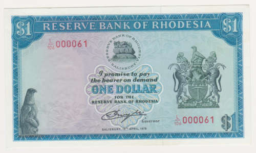 Rhodesia 1 Dollar 1978  Low serial number