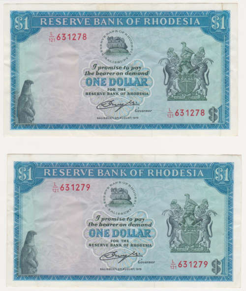 Rhodesia 1 dollar 1979 (2 in sequence)
