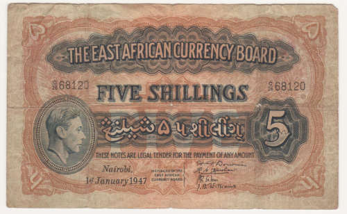 east africa 5 shillings 1947