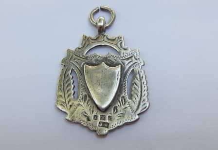 A RARE ANTIQUE HALLMARKED SILVER FOB MEDALLION DATED 1904 BY JOSEPH WILLMORE !