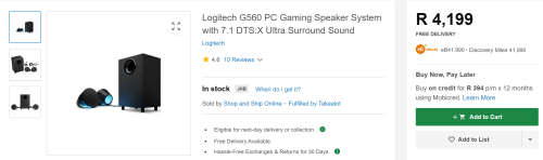 Logitech G560 PC Gaming Speaker System with 7.1 DTS:X Ultra Surround Sound