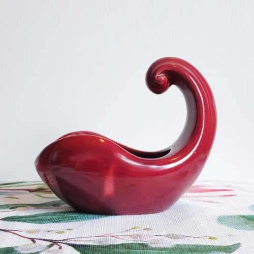 Rare Lucia Ware whale tail vase or trinket holder, burgundy in colour, number 2401.