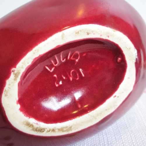 Rare Lucia Ware whale tail vase or trinket holder, burgundy in colour, number 2401.