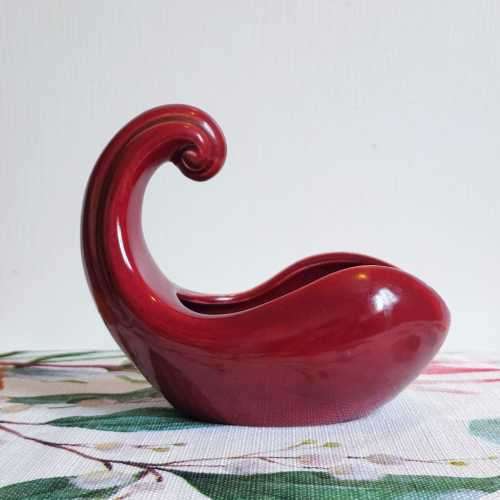 Rare Lucia Ware whale tail vase or trinket holder, burgundy in colour, number 2401.