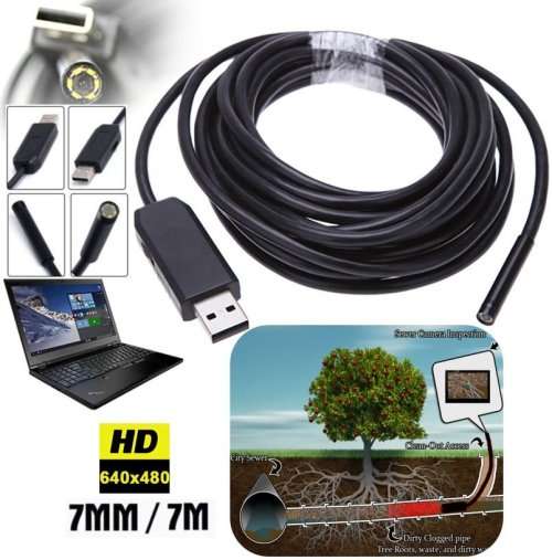Waterproof USB Inspection HD Video Camera With 6 LED's, 7 Meters
