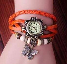 HIGH QUALITY WOMENS GENUINE LEATHER VINTAGE BRACELET WATCH (Butterfly) - VARIOUS COLOURS