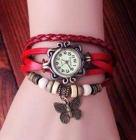 HIGH QUALITY WOMENS GENUINE LEATHER VINTAGE BRACELET WATCH (Butterfly) - VARIOUS COLOURS